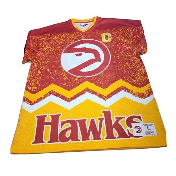 Men's Mitchell & Ness Throwback Atlanta Hawks 3/4 Sleeve Jersey Size LARGE - Picture 1 of 10